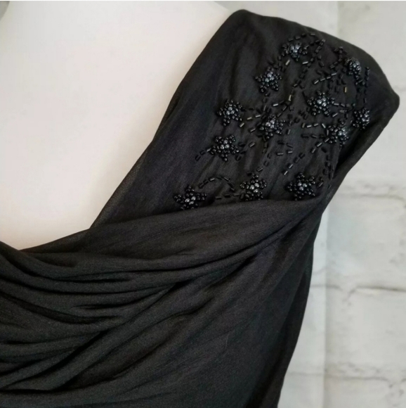 H&M S Black Beaded Cap Sleeve Top Sheer Overlay - Picture 3 of 6